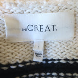 THE GREAT The Sea Stripe Lace-Up Pullover Sweater Cream/Black Cotton Size 1