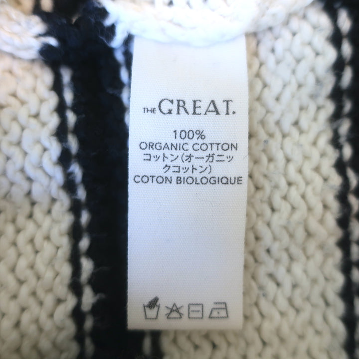 THE GREAT The Sea Stripe Lace-Up Pullover Sweater Cream/Black Cotton Size 1