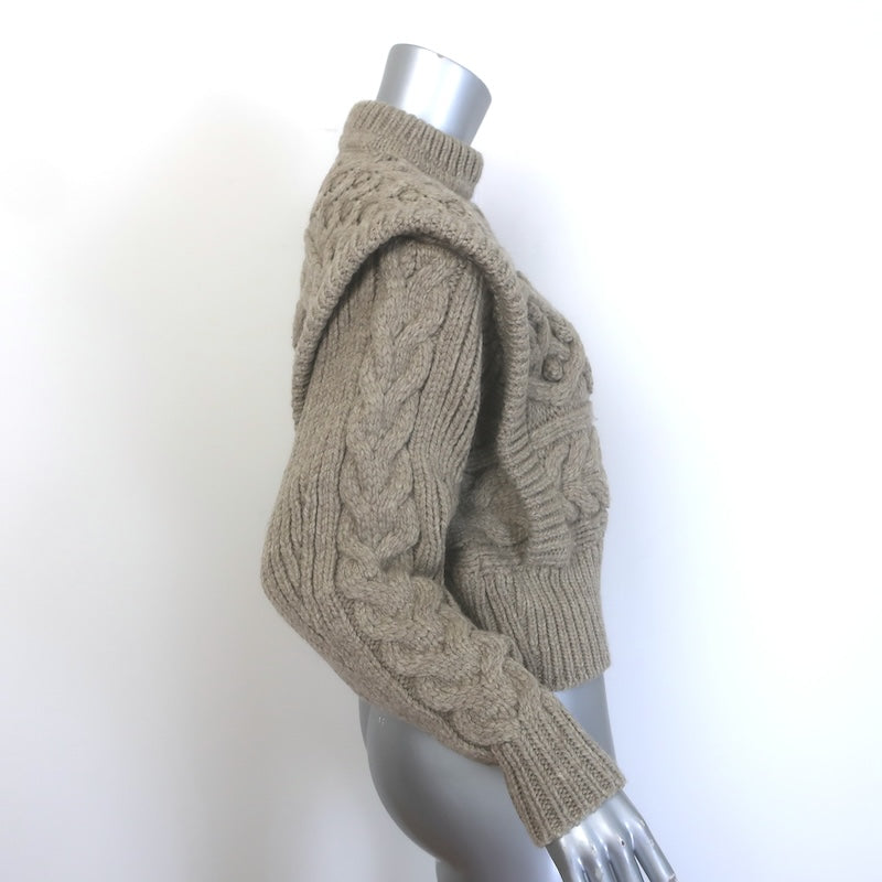 Isabel Marant Milane Cropped Cable Knit Sweater Taupe Merino Wool Size 34