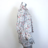 Balenciaga Love Paris Tie-Neck Blouse White Printed Silk Size 42 Long Sleeve Top