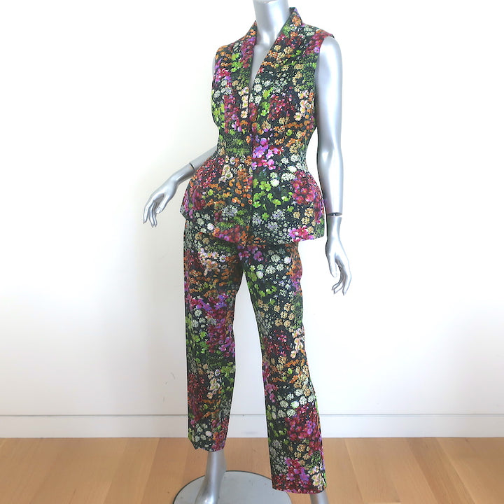 Dries Van Noten Floral Print Peplum Vest &amp; Ankle Pants Suit Set Size 40 NEW