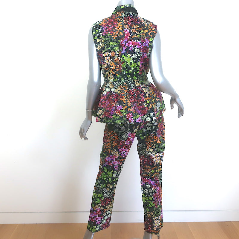 Dries Van Noten Floral Print Peplum Vest &amp; Ankle Pants Suit Set Size 40 NEW