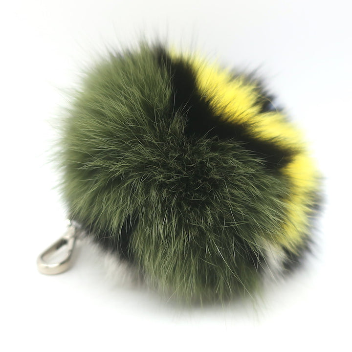 Fendi Fox Fur Pom Pom Bag Charm Multicolor with Black Leather Tab