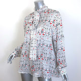 Balenciaga Love Paris Tie-Neck Blouse White Printed Silk Size 42 Long Sleeve Top