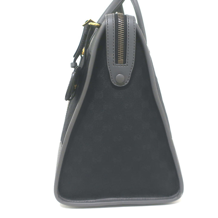 Gucci Bauletto Duffle Bag Black GG Monogram Canvas Extra Large Crossbody