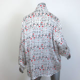 Balenciaga Love Paris Tie-Neck Blouse White Printed Silk Size 42 Long Sleeve Top