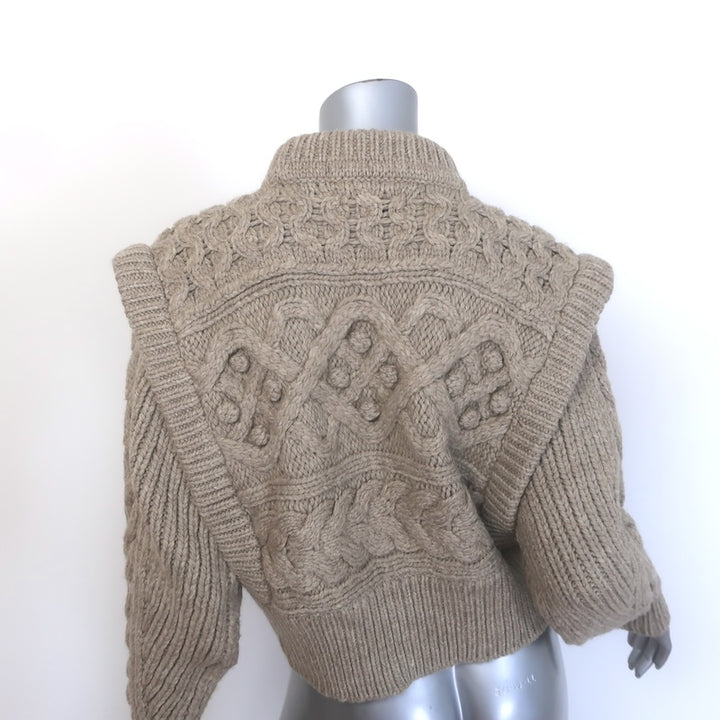 Isabel Marant Milane Cropped Cable Knit Sweater Taupe Merino Wool Size 34