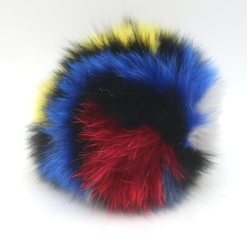 Fendi Fox Fur Pom Pom Bag Charm Multicolor with Black Leather Tab