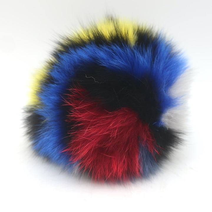 Fendi Fox Fur Pom Pom Bag Charm Multicolor with Black Leather Tab