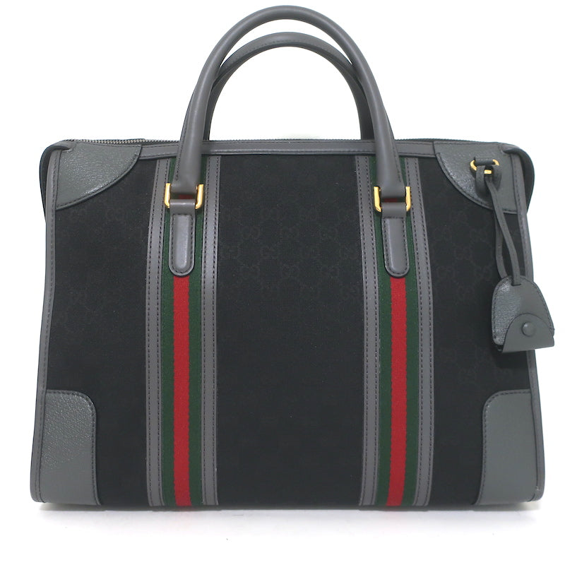 Gucci Bauletto Duffle Bag Black GG Monogram Canvas Extra Large Crossbody