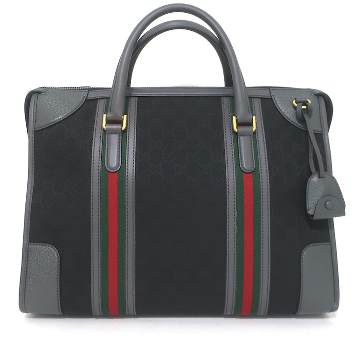 Gucci Bauletto Duffle Bag Black GG Monogram Canvas Extra Large Crossbody