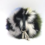 Fendi Fox Fur Pom Pom Bag Charm Multicolor with Black Leather Tab