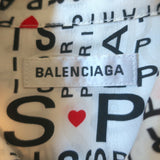 Balenciaga Love Paris Tie-Neck Blouse White Printed Silk Size 42 Long Sleeve Top