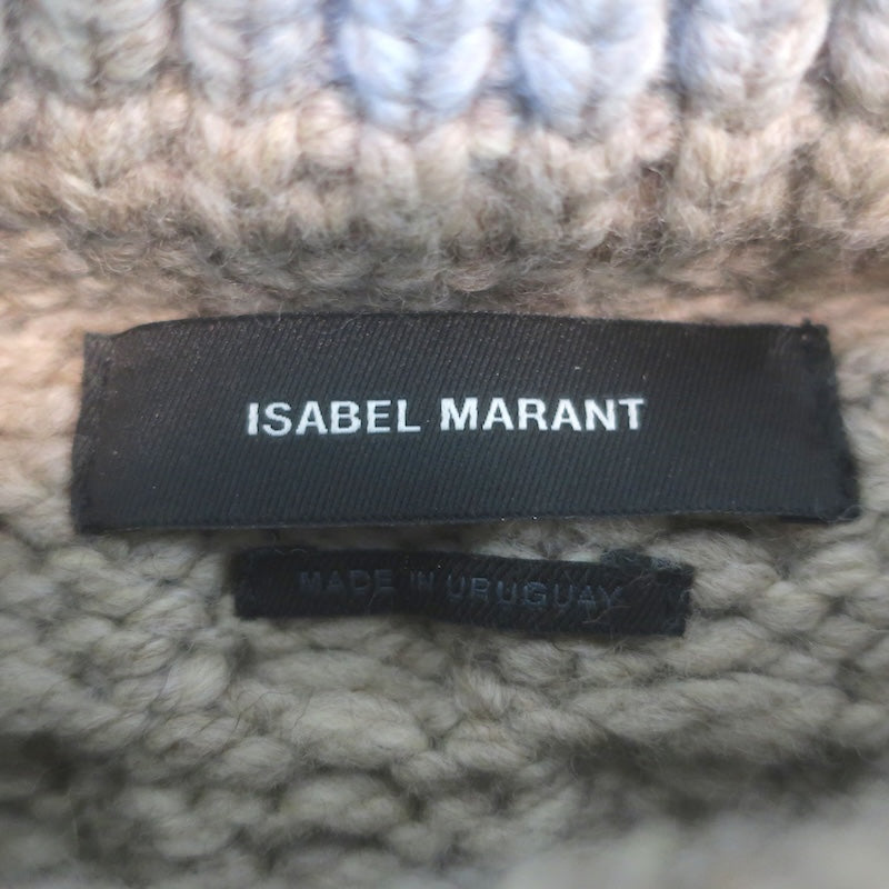 Isabel Marant Milane Cropped Cable Knit Sweater Taupe Merino Wool Size 34