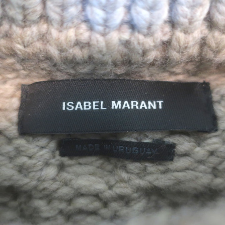 Isabel Marant Milane Cropped Cable Knit Sweater Taupe Merino Wool Size 34