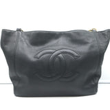 Chanel 2003 CC Ring Chain Tote Black Leather Large Shoulder Bag