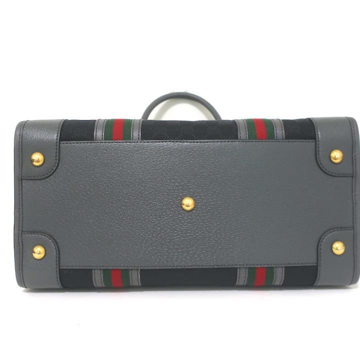 Gucci Bauletto Duffle Bag Black GG Monogram Canvas Extra Large Crossbody