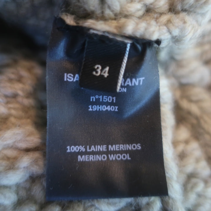 Isabel Marant Milane Cropped Cable Knit Sweater Taupe Merino Wool Size 34
