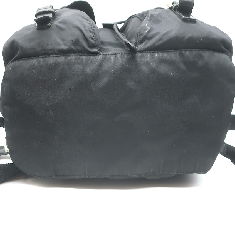 Prada Tessuto Double Front Pocket Medium Backpack Black Leather-Trim Nylon