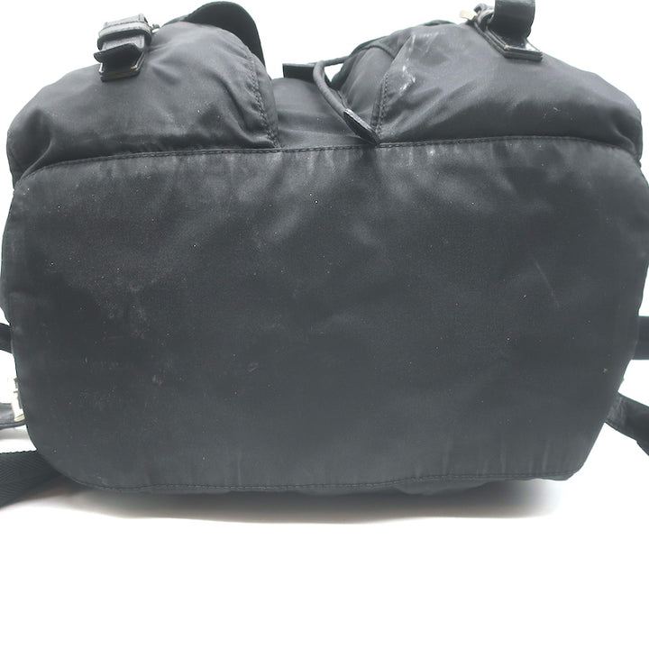 Prada Tessuto Double Front Pocket Medium Backpack Black Leather-Trim Nylon