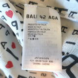 Balenciaga Love Paris Tie-Neck Blouse White Printed Silk Size 42 Long Sleeve Top