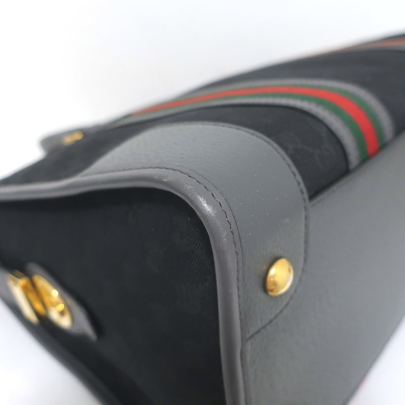 Gucci Bauletto Duffle Bag Black GG Monogram Canvas Extra Large Crossbody