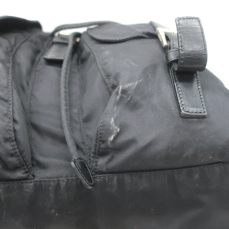 Prada Tessuto Double Front Pocket Medium Backpack Black Leather-Trim Nylon