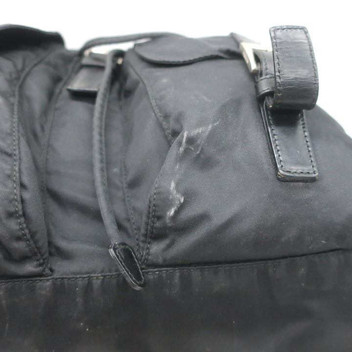 Prada Tessuto Double Front Pocket Medium Backpack Black Leather-Trim Nylon