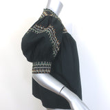 Ulla Johnson Noam Embroidered Top Black Cotton Size 6 Puff Sleeve Blouse