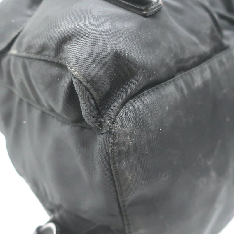 Prada Tessuto Double Front Pocket Medium Backpack Black Leather-Trim Nylon