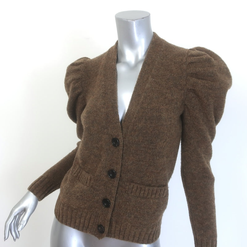 Co Puff Sleeve Cardigan Brown Merino Wool Size Extra Small