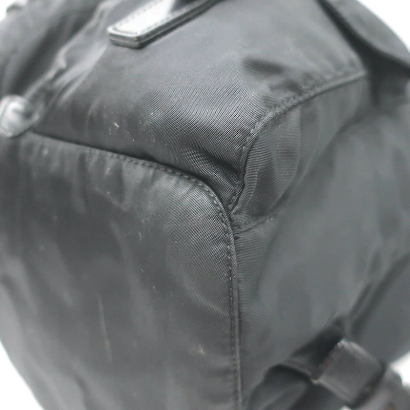 Prada Tessuto Double Front Pocket Medium Backpack Black Leather-Trim Nylon
