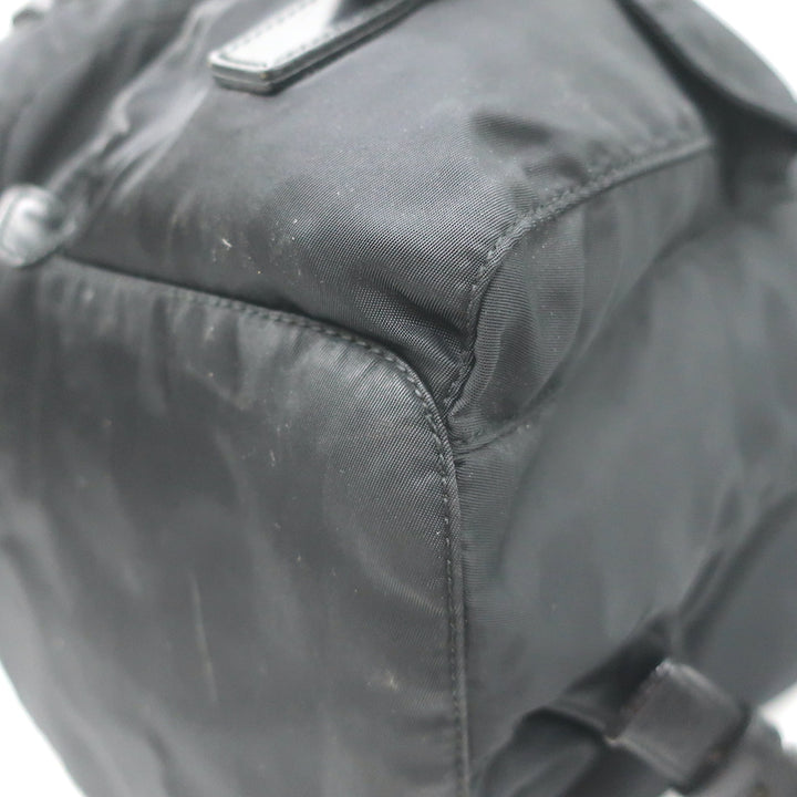 Prada Tessuto Double Front Pocket Medium Backpack Black Leather-Trim Nylon