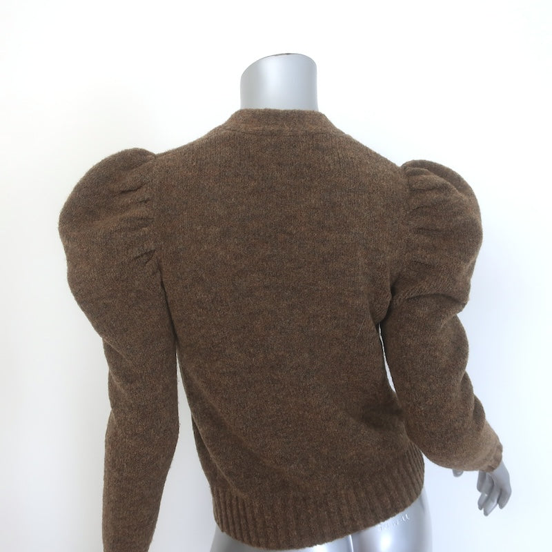 Co Puff Sleeve Cardigan Brown Merino Wool Size Extra Small
