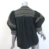 Ulla Johnson Noam Embroidered Top Black Cotton Size 6 Puff Sleeve Blouse