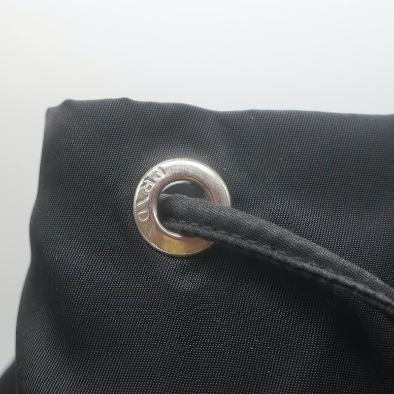 Prada Tessuto Double Front Pocket Medium Backpack Black Leather-Trim Nylon