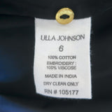 Ulla Johnson Noam Embroidered Top Black Cotton Size 6 Puff Sleeve Blouse