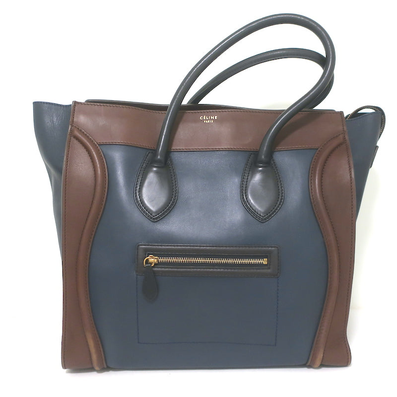 Celine Bicolor Large Luggage Tote Navy &amp; Dark Brown Leather Bag