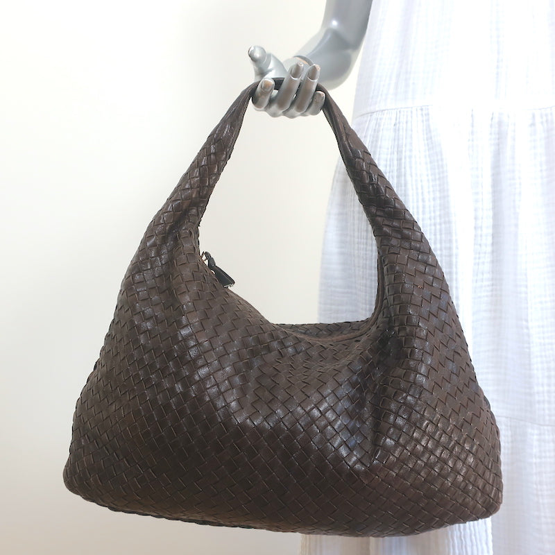 Bottega Veneta Black Leather Shoulder Strap Intrecciato Knot Hobo Bag