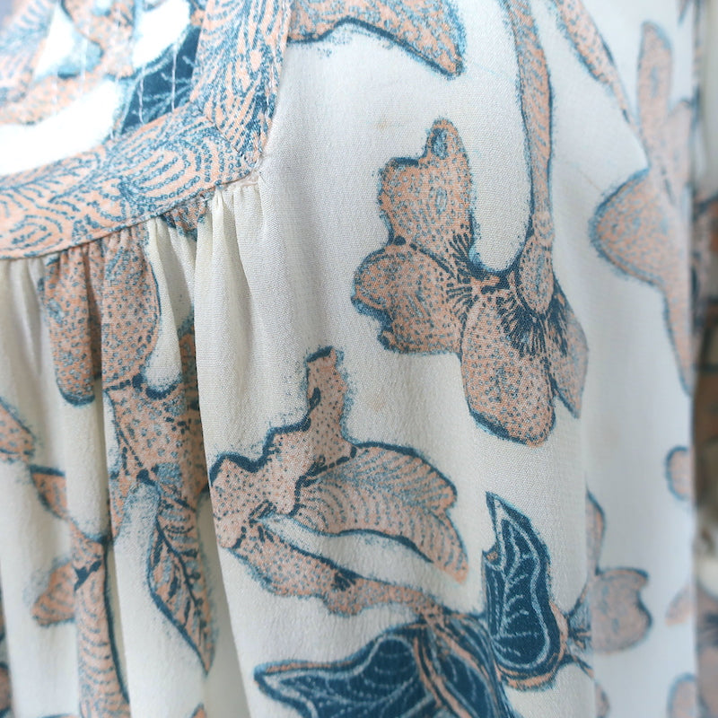 Ulla Johnson Desdra Top Cream Printed Silk Size 6 Puff Sleeve Blouse