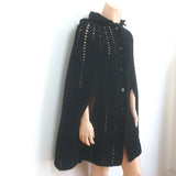 Saint Laurent Crocheted Hooded Cape Black Virgin Wool Size Large