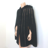 Saint Laurent Crocheted Hooded Cape Black Virgin Wool Size Large