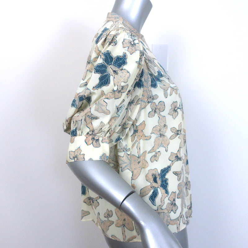 Ulla Johnson Desdra Top Cream Printed Silk Size 6 Puff Sleeve Blouse