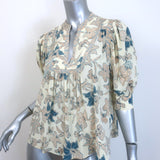 Ulla Johnson Desdra Top Cream Printed Silk Size 6 Puff Sleeve Blouse
