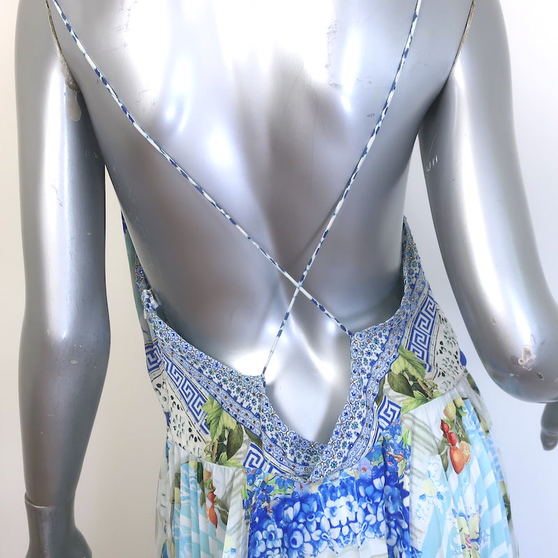 Camilla A Night To Remember Pleated Maxi Slip Dress Blue Printed Silk Size Large