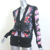 Givenchy Floral Print Cardigan Black Silk-Paneled Cashmere Size Large