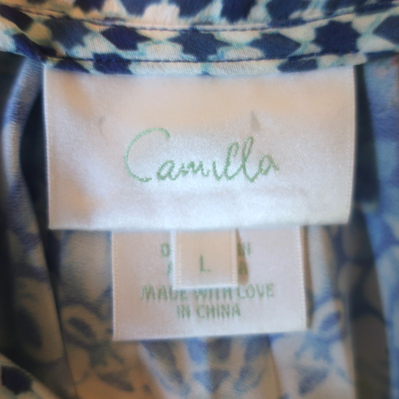 Camilla A Night To Remember Pleated Maxi Slip Dress Blue Printed Silk Size Large