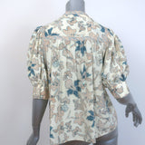 Ulla Johnson Desdra Top Cream Printed Silk Size 6 Puff Sleeve Blouse