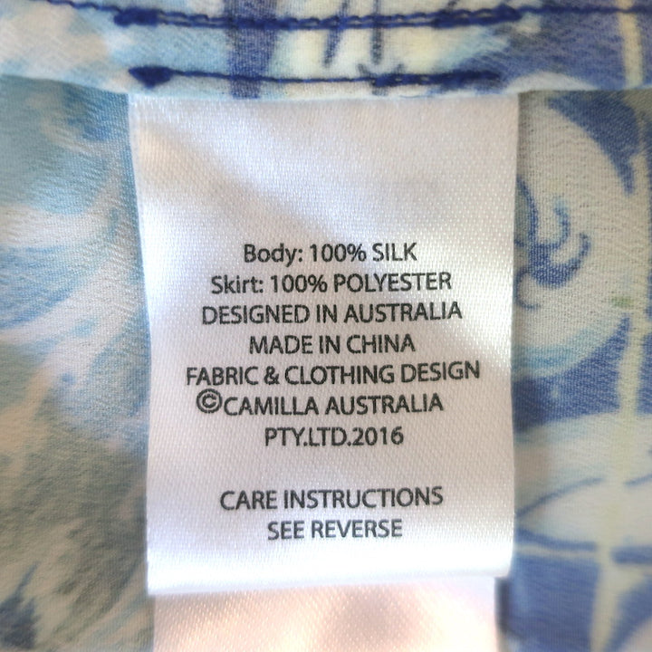 Camilla A Night To Remember Pleated Maxi Slip Dress Blue Printed Silk Size Large