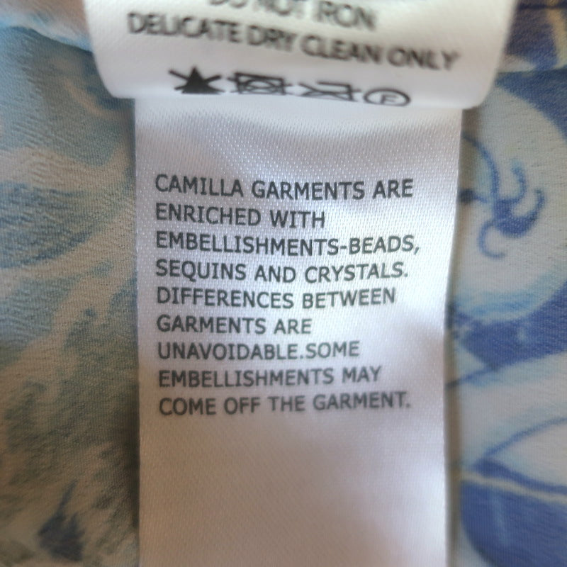 Camilla A Night To Remember Pleated Maxi Slip Dress Blue Printed Silk Size Large